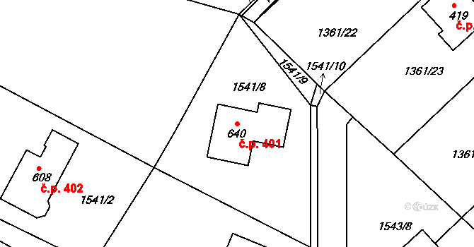 Lhenice 401 na parcele st. 640 v KÚ Lhenice, Katastrální mapa