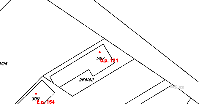 Rodvínov 121 na parcele st. 267 v KÚ Rodvínov, Katastrální mapa