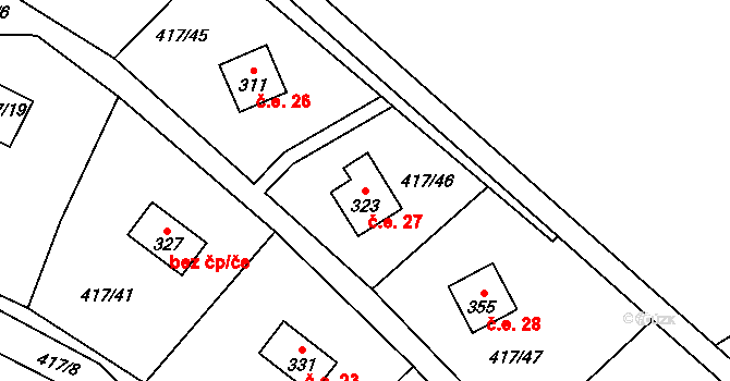 Čáslavice 27 na parcele st. 323 v KÚ Čáslavice, Katastrální mapa