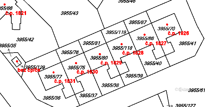 Chotěboř 1829 na parcele st. 3955/80 v KÚ Chotěboř, Katastrální mapa