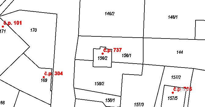 Hradištko 737 na parcele st. 156/2 v KÚ Hradištko u Sadské, Katastrální mapa
