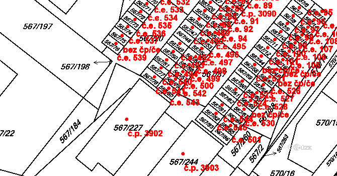 Vyškov-Předměstí 543, Vyškov na parcele st. 567/80 v KÚ Vyškov, Katastrální mapa
