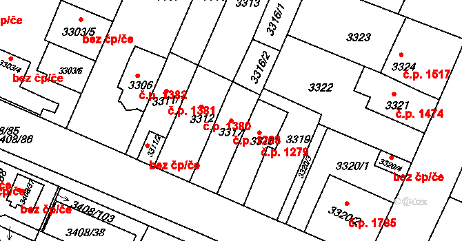 Předměstí 1268, Litoměřice na parcele st. 3317 v KÚ Litoměřice, Katastrální mapa