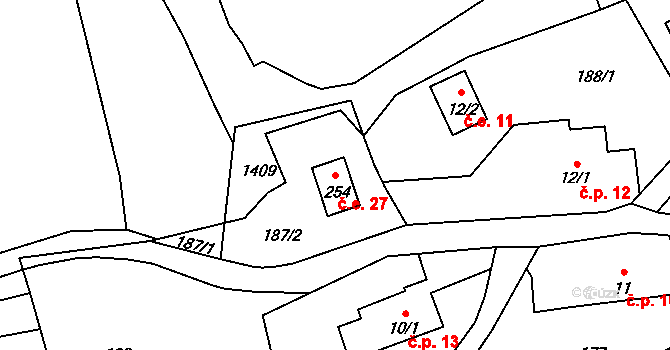Barochov 27, Řehenice na parcele st. 254 v KÚ Malešín, Katastrální mapa