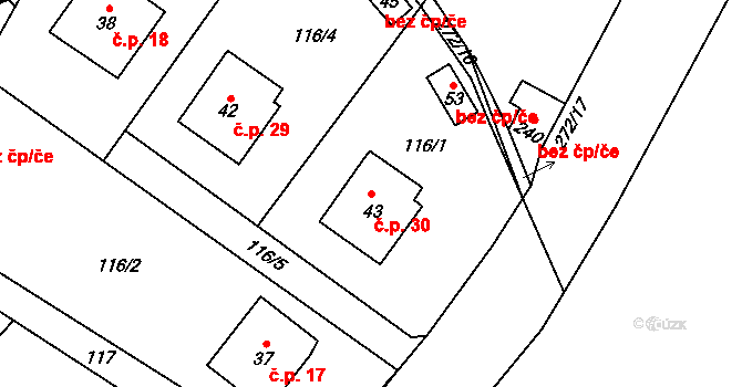 Uhřice 30, Sedlec-Prčice na parcele st. 43 v KÚ Uhřice u Sedlce, Katastrální mapa