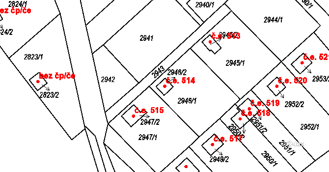 Kopřivnice 514 na parcele st. 2946/2 v KÚ Kopřivnice, Katastrální mapa