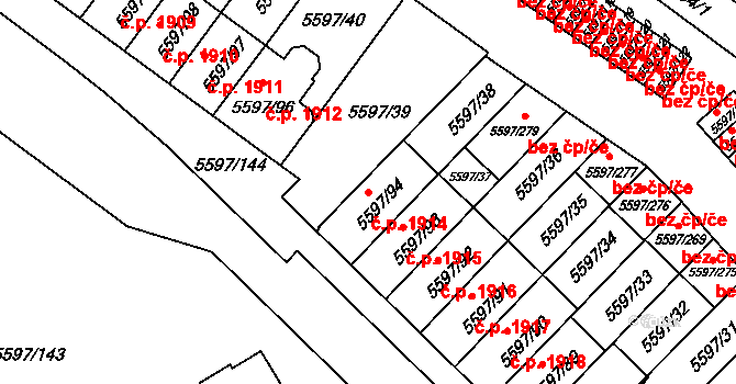 Velké Meziříčí 1914 na parcele st. 5597/94 v KÚ Velké Meziříčí, Katastrální mapa