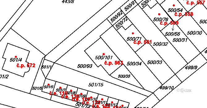 Bylnice 563, Brumov-Bylnice na parcele st. 500/101 v KÚ Bylnice, Katastrální mapa