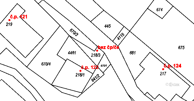 Jedlová 40122883 na parcele st. 218/3 v KÚ Jedlová u Poličky, Katastrální mapa
