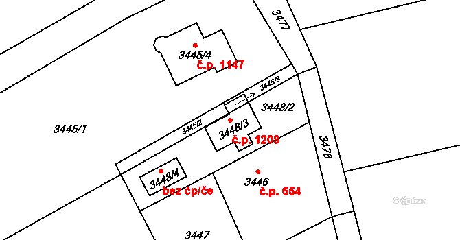 Jablunkov 1208 na parcele st. 3448/3 v KÚ Jablunkov, Katastrální mapa