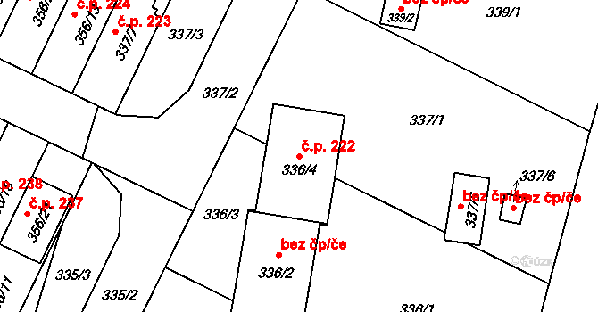 Branka u Opavy 222 na parcele st. 336/4 v KÚ Branka u Opavy, Katastrální mapa