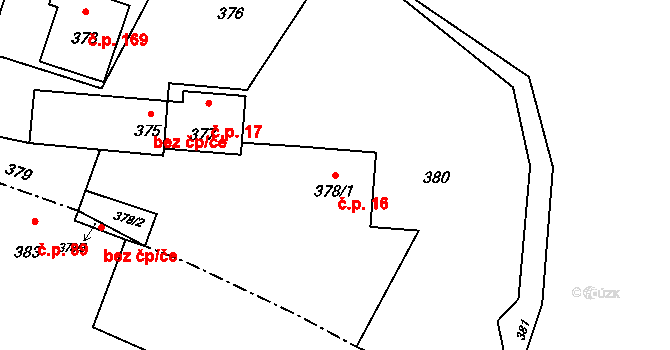Děhylov 16 na parcele st. 378/1 v KÚ Děhylov, Katastrální mapa