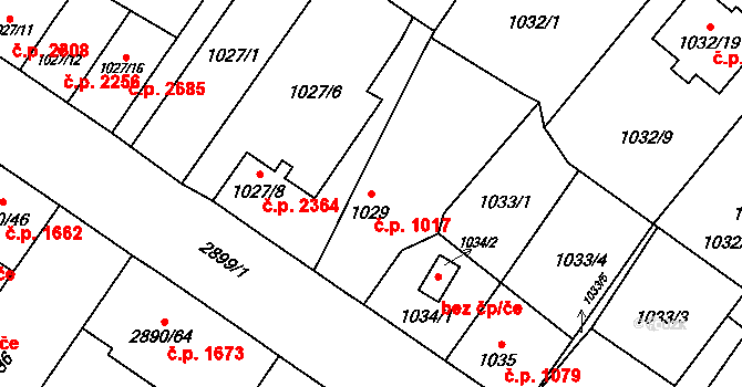 Předměstí 1017, Opava na parcele st. 1029 v KÚ Opava-Předměstí, Katastrální mapa