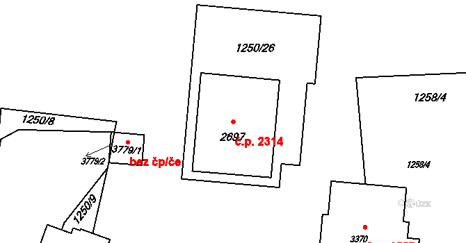 Rožnov pod Radhoštěm 2314 na parcele st. 2697 v KÚ Rožnov pod Radhoštěm, Katastrální mapa