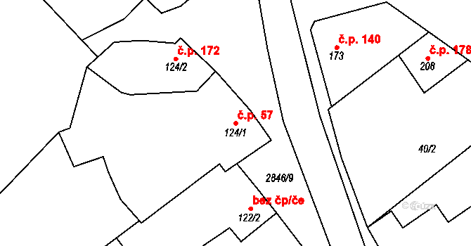 Drysice 57 na parcele st. 124/1 v KÚ Drysice, Katastrální mapa