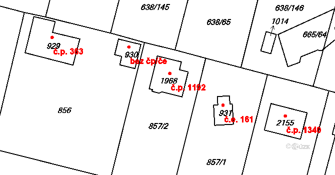 Šestajovice 1192 na parcele st. 1968 v KÚ Šestajovice u Prahy, Katastrální mapa