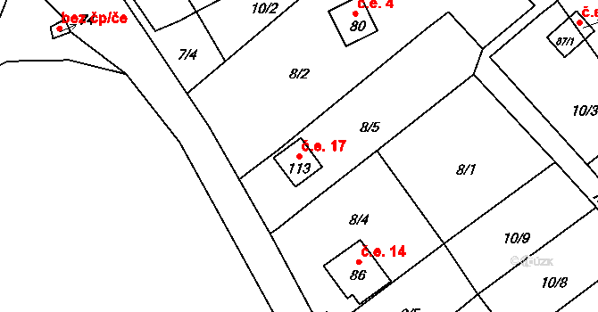 Častolovice 17, Česká Lípa na parcele st. 113 v KÚ Častolovice u České Lípy, Katastrální mapa