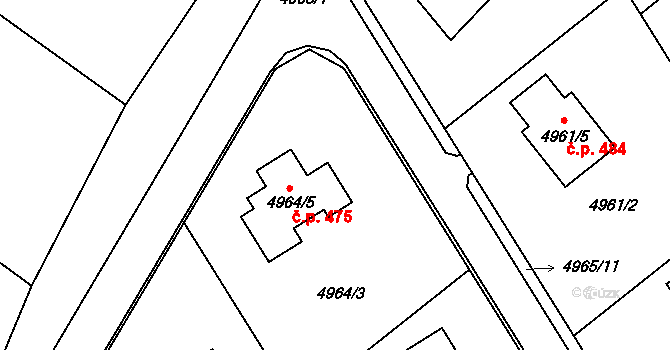 Lískovec 475, Frýdek-Místek na parcele st. 4964/5 v KÚ Lískovec u Frýdku-Místku, Katastrální mapa