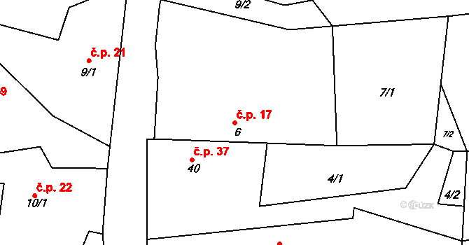 Lhotky 17, Malotice na parcele st. 6 v KÚ Lhotky u Malotic, Katastrální mapa