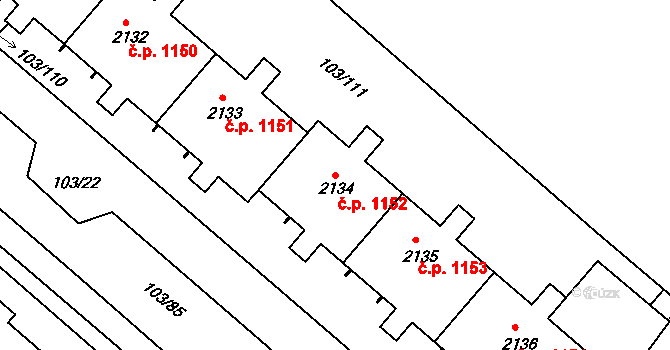 Neratovice 1152 na parcele st. 2134 v KÚ Neratovice, Katastrální mapa