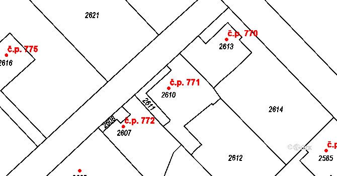 Řevnice 771 na parcele st. 2610 v KÚ Řevnice, Katastrální mapa