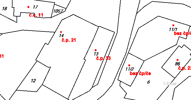 Defurovy Lažany 33, Chanovice na parcele st. 13 v KÚ Defurovy Lažany, Katastrální mapa