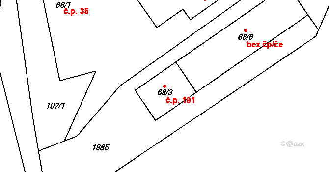 Žinkovy 191 na parcele st. 68/3 v KÚ Žinkovy, Katastrální mapa