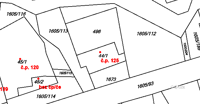 Horní Roveň 125, Dolní Roveň na parcele st. 44/1 v KÚ Horní Roveň, Katastrální mapa