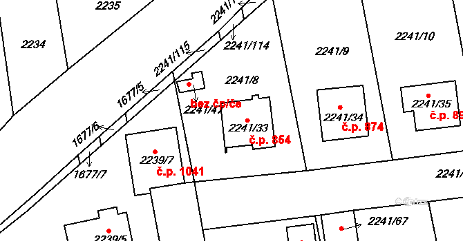 Třemošná 854 na parcele st. 2241/33 v KÚ Třemošná, Katastrální mapa