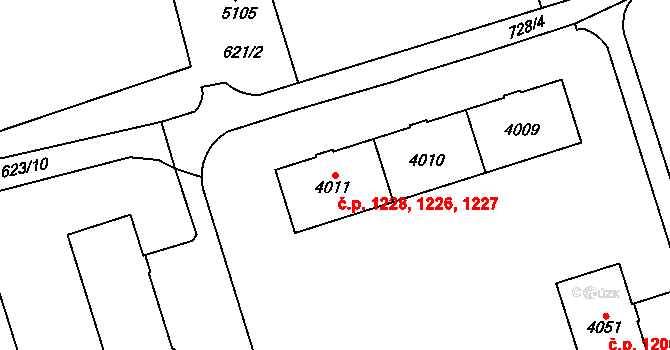 Bílé Předměstí 1226,1227,1228, Pardubice na parcele st. 4011 v KÚ Pardubice, Katastrální mapa