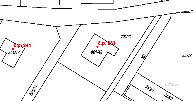Děhylov 233 na parcele st. 801/43 v KÚ Děhylov, Katastrální mapa
