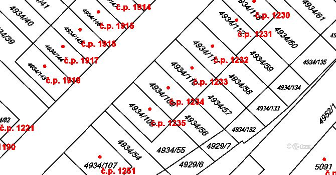 Zábřeh 1234 na parcele st. 4934/109 v KÚ Zábřeh na Moravě, Katastrální mapa