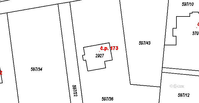 Pikovice 173, Hradištko na parcele st. 2927 v KÚ Hradištko pod Medníkem, Katastrální mapa