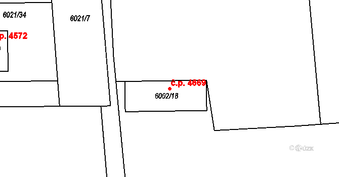 Prostějov 4669 na parcele st. 6002/18 v KÚ Prostějov, Katastrální mapa