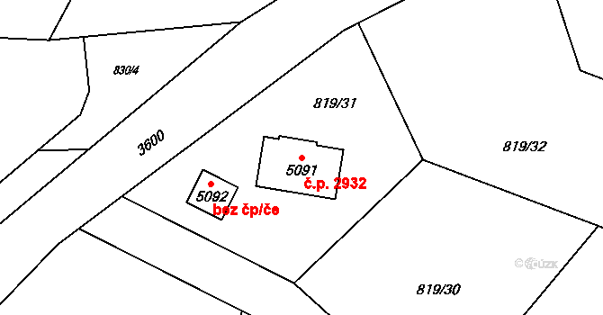 Rožnov pod Radhoštěm 2932 na parcele st. 5091 v KÚ Rožnov pod Radhoštěm, Katastrální mapa
