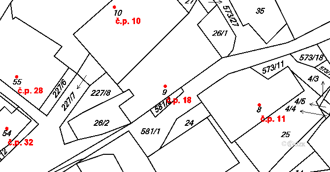 Mysletín 18 na parcele st. 9 v KÚ Mysletín, Katastrální mapa