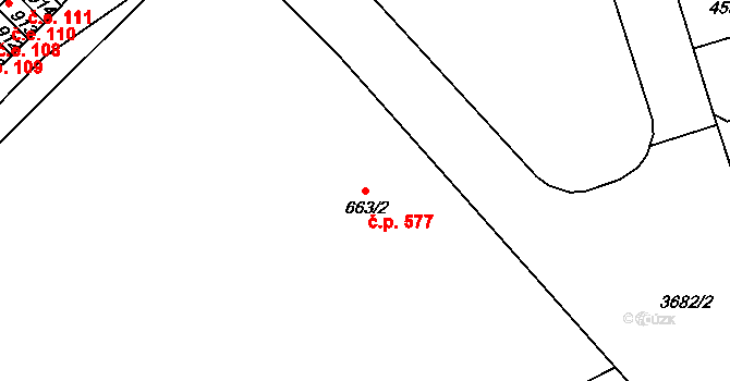 Žirovnice 577 na parcele st. 663/2 v KÚ Žirovnice, Katastrální mapa