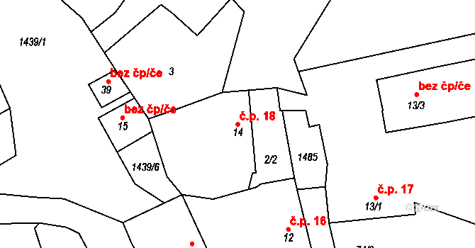 Osek 18 na parcele st. 14 v KÚ Osek u Milevska, Katastrální mapa
