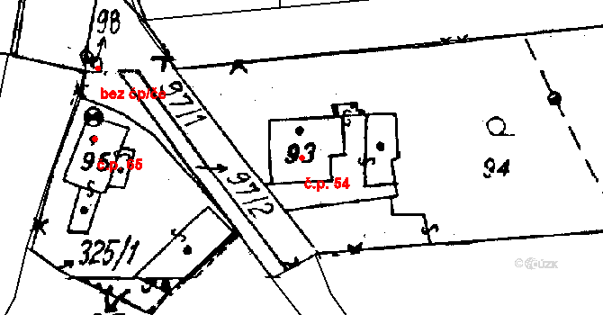 Hněvnice 54 na parcele st. 93 v KÚ Hněvnice, Katastrální mapa