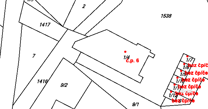 Velká Černoc 6, Měcholupy na parcele st. 1/4 v KÚ Velká Černoc, Katastrální mapa