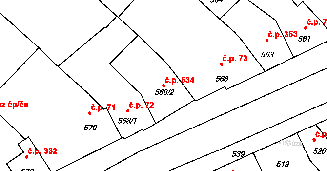 Telnice 534 na parcele st. 568/2 v KÚ Telnice u Brna, Katastrální mapa