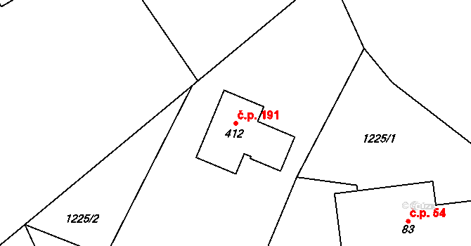 Nové Heřminovy 191 na parcele st. 412 v KÚ Nové Heřminovy, Katastrální mapa