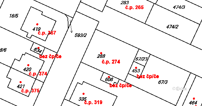 Přerov II-Předmostí 274, Přerov na parcele st. 288 v KÚ Předmostí, Katastrální mapa