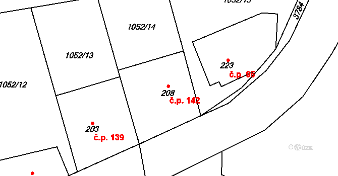 Lipník nad Bečvou VI-Loučka 142, Lipník nad Bečvou na parcele st. 208 v KÚ Loučka, Katastrální mapa