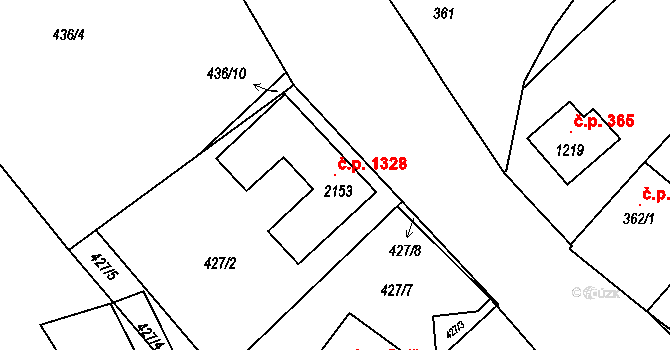 Polná 1328 na parcele st. 2153 v KÚ Polná, Katastrální mapa