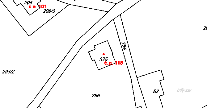 Dolní Černá Studnice 118, Pěnčín na parcele st. 375 v KÚ Jistebsko, Katastrální mapa