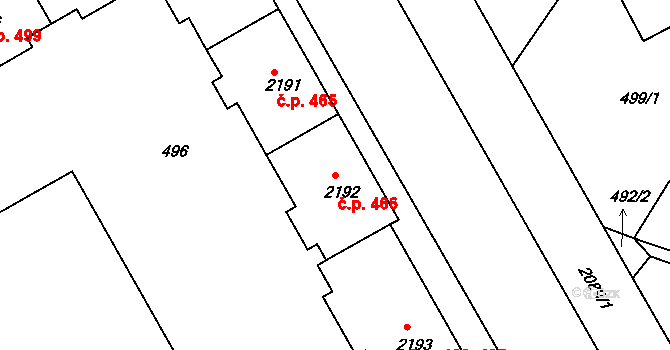Lyžbice 466, Třinec na parcele st. 2192 v KÚ Lyžbice, Katastrální mapa