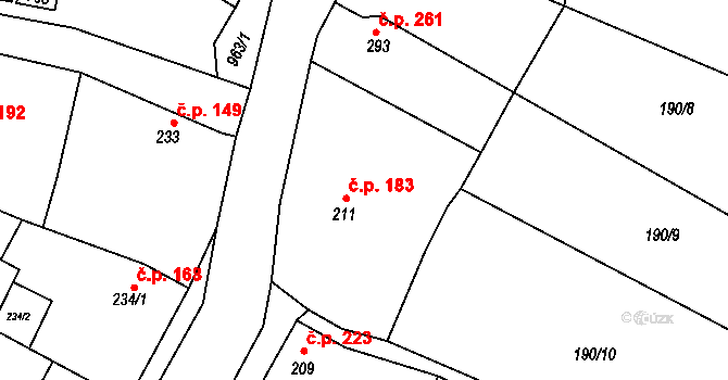 Rožďalovice 183 na parcele st. 211 v KÚ Rožďalovice, Katastrální mapa