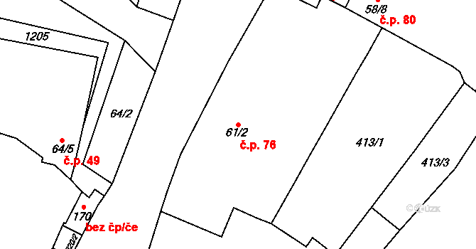 Velké Všelisy 76 na parcele st. 61/2 v KÚ Velké Všelisy, Katastrální mapa