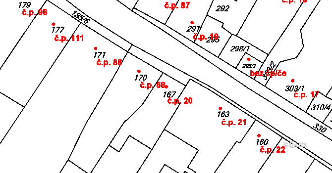 Nebovidy 20 na parcele st. 167 v KÚ Nebovidy u Brna, Katastrální mapa